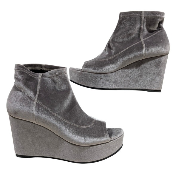 Dee Keller Shoes - Dee Keller Italy Silver Grey Velvet Peep Toe Platform Wedge Ankle Boots 41 US 10